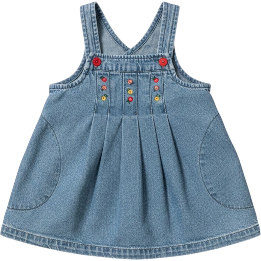 Gymboree Denim Jumper Dress Floral Embroidered Blue Cotton Girls XS RN 70530